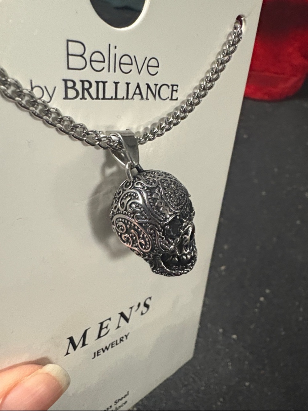 Believe by Brilliance Men's Silver Skull Pendant Necklace - Picture 3 of 4